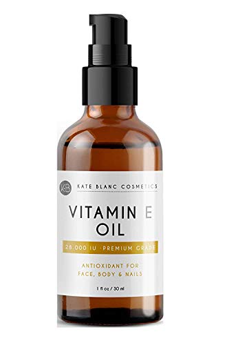 Vitamin E Oil for Skin, Scars & Face by Kate Blanc Cosmetics. 28,000 IU. Vitamin E Skin Oil Reduce Appearance of Scars After Surgery, Wrinkles, Dark Spots, Acne. DIY Lip Gloss, Nail & Hair Care (1 oz)