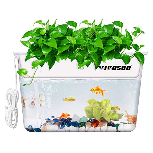 VIVOSUN 3-Gallon Aquaponic Fish Tank, Hydroponic Cleaning Tank for Freshwater Fish to Feed Plants and Plants Clean Tank, Additional Thermostat, Flow Pump, and Ceramsite Included