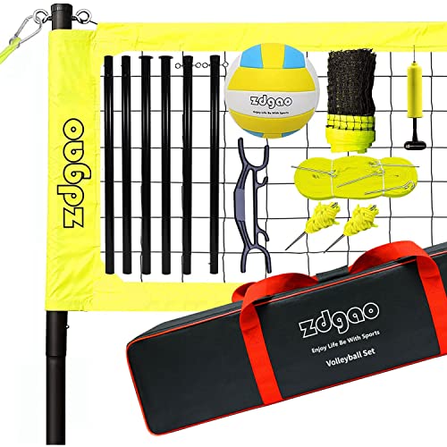 Volleyball Net Outdoor - Portable Volleyball Set for Backyard with Professional Volleyball Net, Wrap Yarn Volleyball and Pump, Boundary Line, Carry Bag