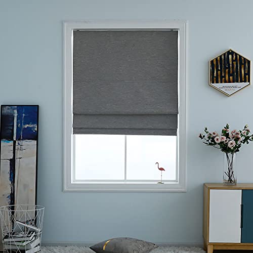 Washable Room Darkening Cordless Roman Shades for Windows, Double Tone Color Jacquard Textured Woven Polyester Belmar Roman Blind for Living Room/Nursery/Bedroom 36" W × 64" L Ash Grey