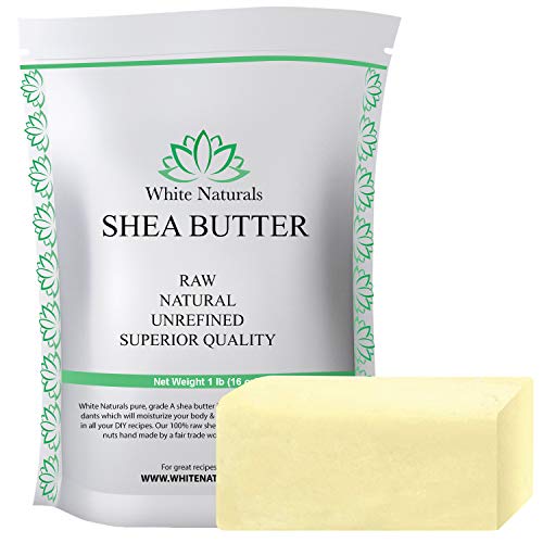 White Naturals Unrefined African Shea Butter 1 lb, Pure, Raw, Grade A, Ivory, Great Skin Moisturizer, DIY Lip Balms, Stretch Marks, Eczema, Acne, Recover Sun Damage, Cream & More 16 oz