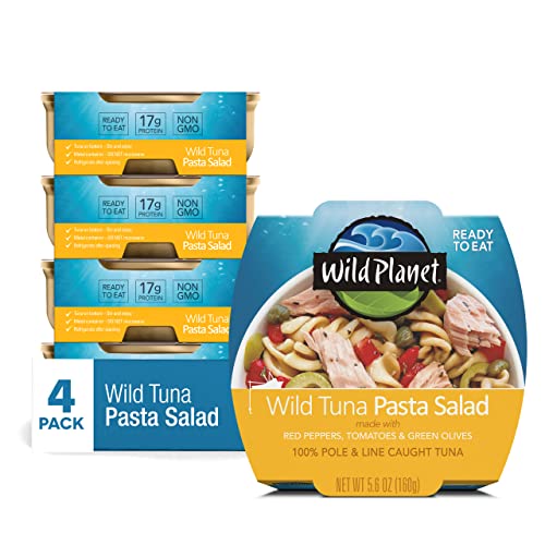 Wild Planet Ready-To-Eat Wild Tuna Pasta Salad With Organic Red Peppers, Tomatoes & Green Olives, 5.6 Ounce (Pack of 4)