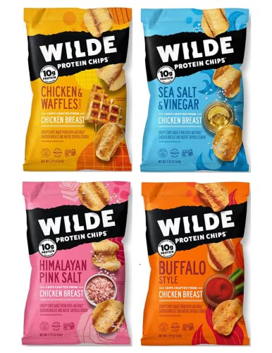 Wilde Chips Variety 4 Pack - Thin and Crispy, High Protein, Keto, Made with Real Chicken - (2.25oz Bag) In Sanisco Packaging