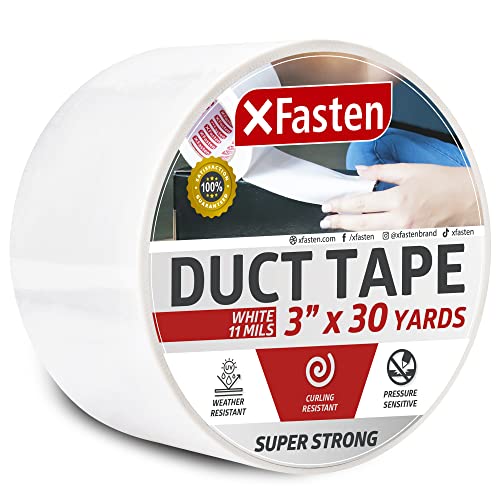 XFasten Super Strong Duct Tape, White, 3" x 30 Yards, Waterproof Duct Tape for Outdoor, Indoor, School and Industrial Use