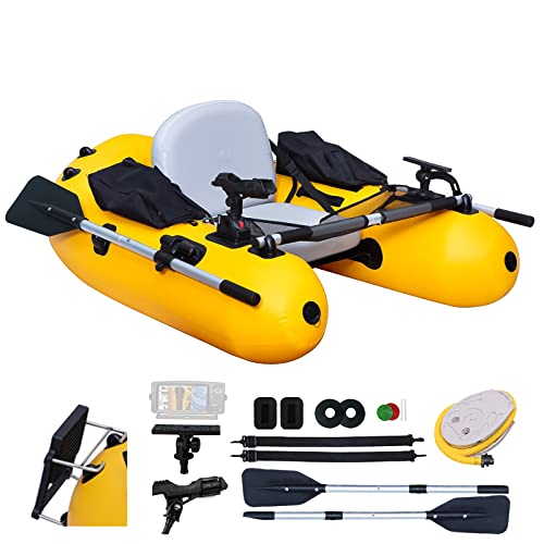 Xproutdoor Inflatable Fishing Float Tube with Adjustable Backpack Straps, Pockets, Fish Ruler, Pump, Oar, Rod Holder, Fishfinder Mount, Motor Bracket, 350LBS Load Capacity, SP10