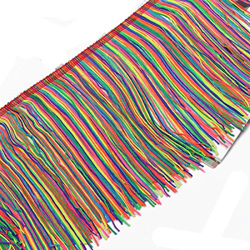 Yalulu 78.7inch x 7.8inch Polyester Fringe Fibre Tassel Lace Trim Tassel Fringe Trimming for DIY Latin Dress Stage Clothes Accessories (Rainbow)