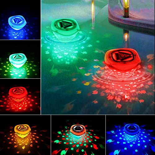 YBFUU Floating Pool Lights, 2PCs Floating Pool Light Underwater Lights Pool Accessories with 6 Modes Fish Pattern Lamp for Disco Pool Party, Pond Décor, Inflatable Swimming Pool, Bathing Time, Tub