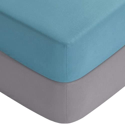 Yoofoss Baby Crib Sheets for Boys Girls, Fitted Crib Sheet 2 Pack for Standard Crib and Toddler Mattress, Super Soft Microfiber Baby Sheet 28x52x8in(Blue-Gray)