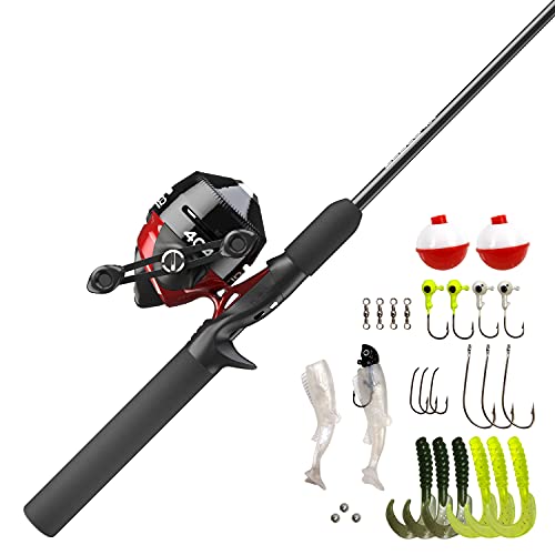 Zebco 404 Spincast Reel and Fishing Rod Combo, 5'6" 2-Piece Durable Fiberglass Rod with EVA Handle, Quickset Anti-Reverse Reel with Built-in Bite Alert, 28-Piece Tackle Pack