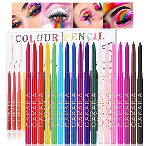 18 Colorful Eyeliner Pen Set, Eye Shadow Pencil, Pearl Eyeliner Kit Metallic Eyeliner Pencil Glitter Colored Eyeliner for Women Eye&Lip Liner Professional Waterproof Retractable Eye Makeup Colorful Eyeliner Eye Color