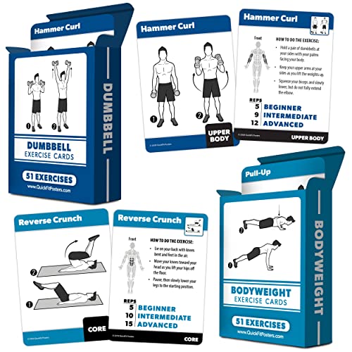 2 Pack - Bodyweight & Dumbbell Fitness Workout Cards - Over 100 Exercises