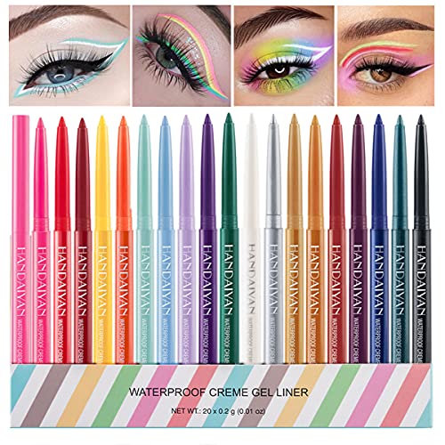 20 Colors Eyeliner Pen Set, Eye Shadow Pencil, Pearl Eyeliner Kit Metallic Eyeliner Pencil Glitter Eyeliner for Women Eye&Lip Liner Professional Waterproof Retractable Eye Makeup Set Colorful Eyeliner Eye Color