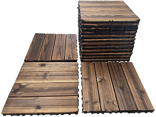 36 Pack Hardwood Interlocking Patio Deck Tiles, Wood Interlocking Flooring Tiles,12" × 12" Interlocking Patio Tiles,Outdoor Interlocking Waterproof