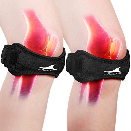 Achiou 2 Pack Patellar Tendon Support Strap, Knee Pain Relief with Silicone, Adjustable Knee Band, Knee Strap for Gym, Running, Hiking, Weight Lifting