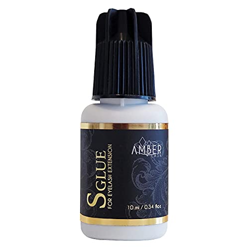 Amber Lash, S Glue 10ml for Professional Eyelash Extension, 1-Second Dry time, Up to 8 Weeks Bonding, Strong Strength, Carbon Black Adhesive for Salon Use, Latex Free and Formaldehyde Free