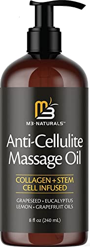 Anti Cellulite Massage Oil Skin Care Cellulite Oil Massage Lotion Infused with Collagen and Stem Cell - Skin Tightening Cellulite Cream Moisturizing Body Oil for Women - 8 Fl oz by M3 Naturals