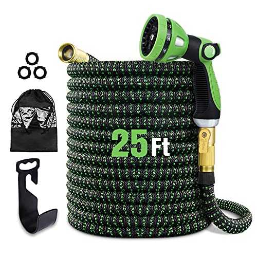 Augtarlion 25 ft Expandable Garden Hose with 10 Function Sprayer, Leak-proof Lightweight Expanding Garden Water Hose with 100% Solid Brass Fittings, Triple Latex Core Durable Flexible Garden Hose
