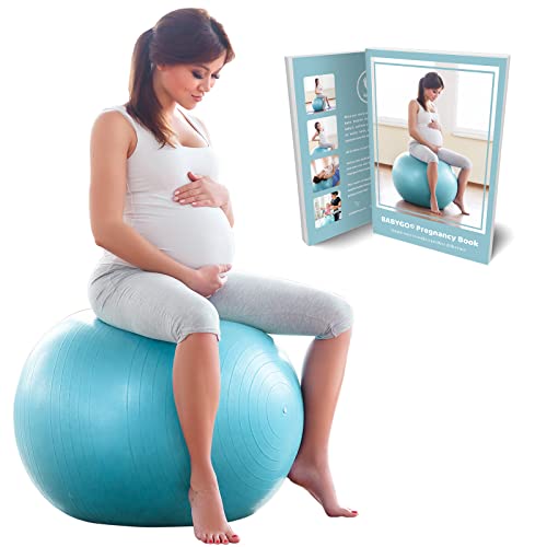 BABYGO Birthing Ball - Pregnancy Yoga Labor & Exercise Ball & Book Set ; Trimester Targeting, Maternity Physio, Birth & Recovery Plan Included ; Anti Burst Eco Friendly Material + Pump ; 75cm