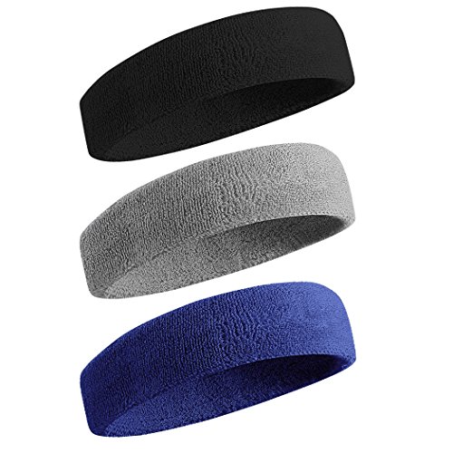 BEACE Sweatbands Sports Headband for Men & Women - Moisture Wicking Athletic Cotton Terry Cloth Sweatband for Tennis, Basketball, Running, Gym, Working Out