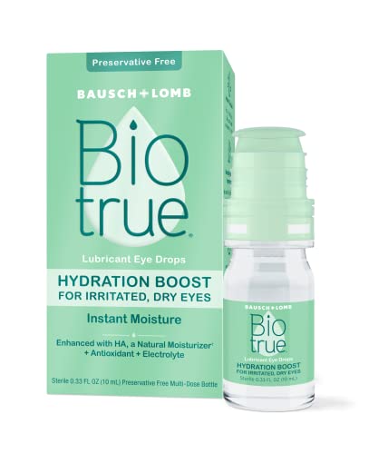 Biotrue® Hydration Boost Eye Drops, Soft Contact Lens Friendly for Irritated and Dry Eyes from Bausch + Lomb, Preservative Free, Naturally Inspired, 0.33 FL OZ (10 mL)