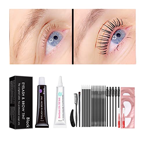 Black Lash Tint Kit At Home, 15ml Keratin Eyelash Dye, 6 Weeks Eyebrow Tinting Easy To Use Make Eyes Voluminous For Brow Lamiantion/Lift Aftercare (Black-Tint Kit Only)