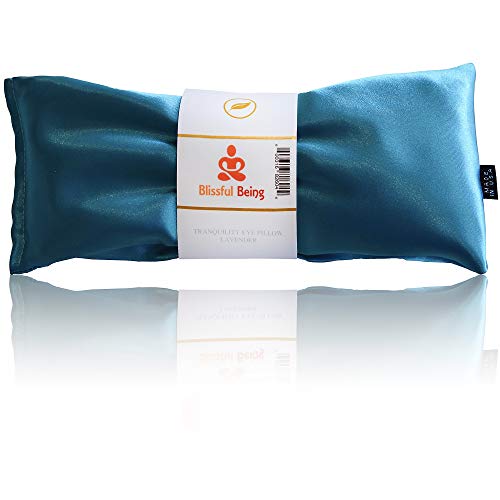 Blissful Being Lavender Eye Pillow | Hot or Cold Weighted Satin Eye Mask Perfect for Sleeping, Yoga, Meditation | Gifts for Women, Birthday, Teachers | Natural Herbal Relaxation | Made in USA (Aqua)