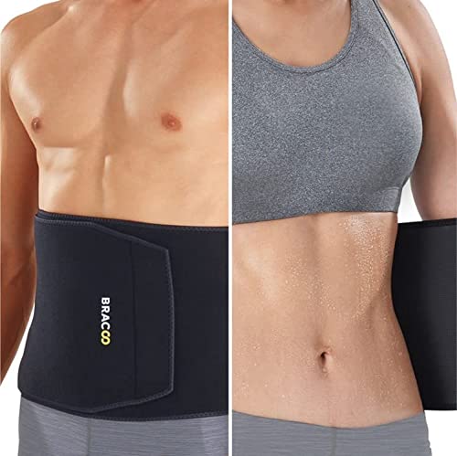 Bracoo Premium Waist Trimmer Wrap (Broad Coverage), Sweat Sauna Slim Belly Belt for Men and Women - Abdominal Waist Trainer, weight less, Increased Core Stability, Metabolic Rate, SE22, Black (L/XL)