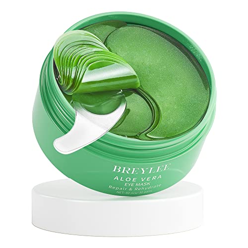 BREYLEE Aloe Vera Eye Mask– 60 Pcs - Puffy Eyes and Dark Circles Treatments – Look Younger and Reduce Wrinkles and Fine Lines Undereye, Improve and Firm eye Skin - Pure Natural Material Extraction