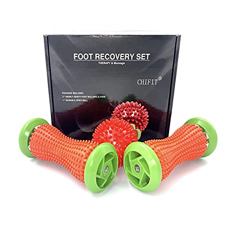 ChiFit Foot Roller Massage Ball , Reflexology Foot Massager Tool, Plantar Fasciitis Relieve Diabetic Neuropathy ,Acupressure Trigger Point Therapy , Heel Arch Arthritis ,2 Rolles and 1 Spiky Ball