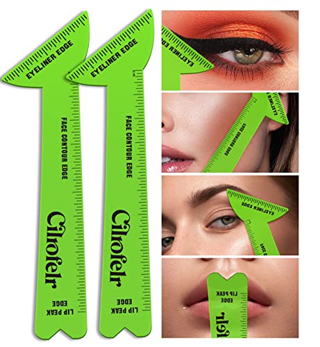 Cilrofelr 2 Pcs 4 in1 Eyeliner Stencils for Hooded Eyes, Reusable Eyeliner Stencils Tool for Beginners, Multi-Purpose Makeup Tool for Winged Eyeliner, Defined Eyebrow, Face Contour and Lip Line - Green