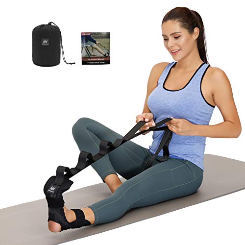 comness Foot and Calf Stretcher-Stretching Strap For Plantar Fasciitis , Heel Spurs, Foot Drop, Achilles Tendonitis & Hamstring. Yoga Foot & Leg Stretch Strap. (Black)