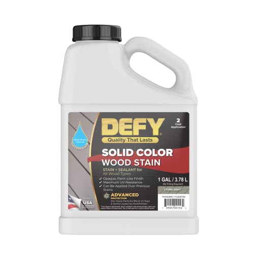 DEFY Solid Color Wood Stain Sealer - Deck Paint and Sealer for Decks, Fences, Siding, Outdoor Wood Furniture, & All Exterior Wood Types - Stone Gray, 1 Gallon