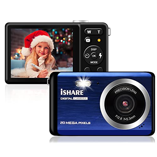 Digital Camera for Photography, Rechargeable 20MP Point and Shoot Camera with 2.8" LCD 8X Digital Zoom for Kids Teens Elders（Blue）