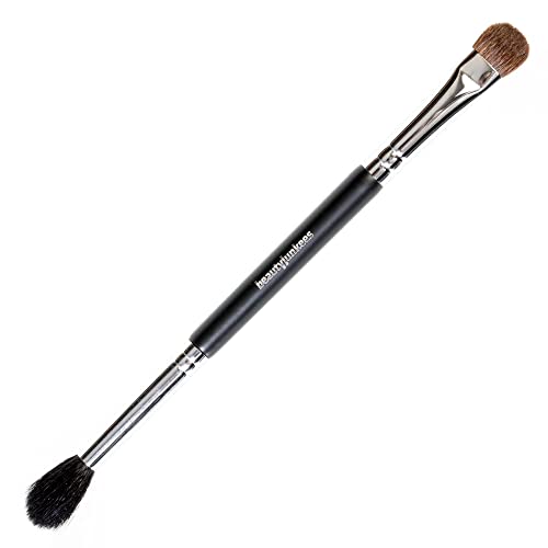 Duo Eye Shadow Brush Blending Eyeshadow – Small Dense Flat Shader for Lid, Fluffy Tapered Blender for Precision Crease, Blend Smudge Smokey Corner, Cream, Powder, Professional Makeup Brushes Applicator