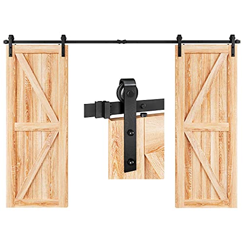 EaseLife 12 FT Double Door Sliding Barn Door Hardware Track Kit,Basic J Pulley,Heavy Duty,Slide Smoothly Quietly,Easy Install (12FT Track Kit for Double 36" Wide Door)
