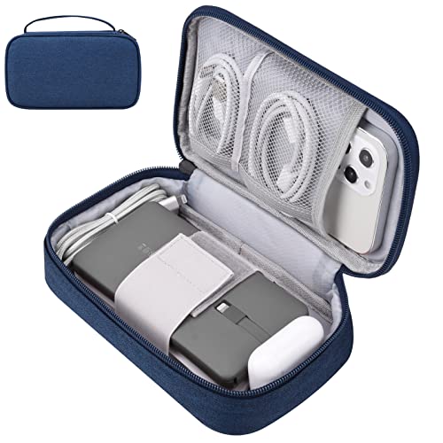 Electronics Organizer Travel Case for Chargers & Cords, Portable External Hard Drive, Power Bank & WD My Passport (Small, Navy Blue)