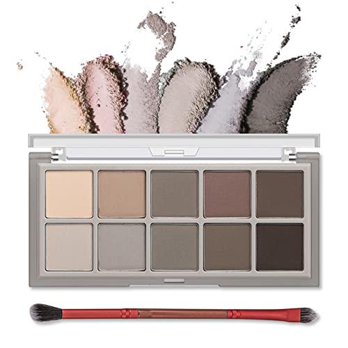 Erinde 10 Colors Eyeshadow Palette, Matte Black Grey Eyeshadow, Ultra-Blendable, High Pigmented, Long Lasting, Neutral Nude Eye Makeup Palette with Professional Brush, Christmas Gifts for Women #04