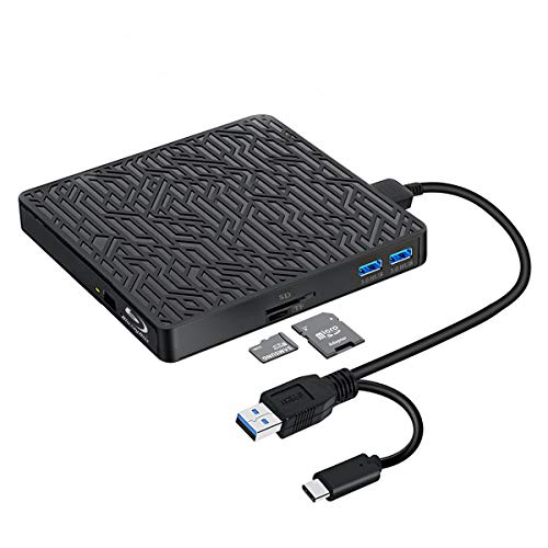 External blu ray Drive, Wintale USB3.0 Type-C External blu ray Burner Slim Optical CD DVD Drive Burner with SD/TF Card Reader/2 USB3.0 Hubs for pc Windows XP/7/8/10, MacOS, MacBook, Laptop, Desktop