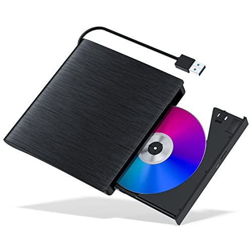 External CD/DVD Drive for Laptop, USB 3.0 CD Burner Portable CD/DVD Optical Drive Player Reader Writer, Compatible with Laptop Desktop PC MacBook Mac Windows Linux OS (Black)
