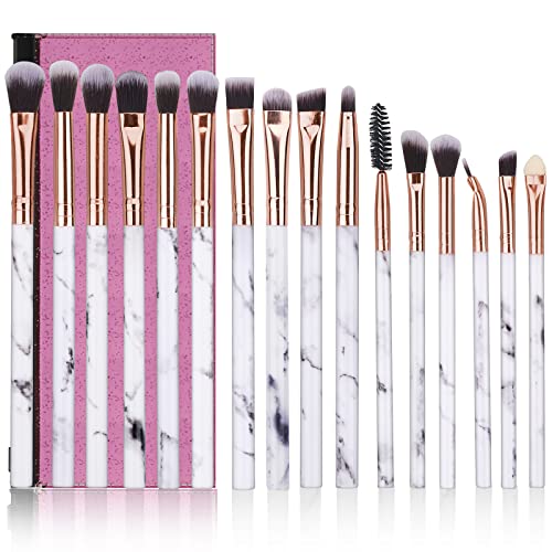 Eye Makeup Brushes DUAIU 16Pcs Eyeshadow brushes Eyebrow Eyeliner Blending Brush Premium Synthetic & Marble Handle Brushes sets with Pink Cosmetic Bag