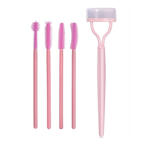 Eyelash Comb, BYVUTE Eyelash Mascara Separator with Comb Cover, 4pcs Silicone Lashes Combs Brushes for Different Adjustment Needs, Pink