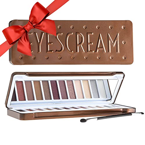 Eyescream Eyeshadow Palette with Brush, Matte, Shimmer, and Metallic Eye Makeup Shades, Long Lasting, Blendable, Neutral Colors, Eyeshadow Palette from Beauty Concepts
