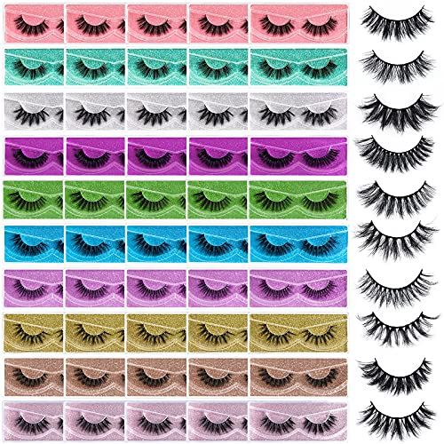 FARRED Wholesale Fluffy Dramatic Bulk Lashes Mix 10 Styles 50 pairs Pack Individual Box 10-18mm Volume Faux Mink Eyelash Thick 8D Fake Lash Short Natural Look Eyelashes (style i-50 pairs)