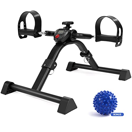 Folding Pedal Exerciser with Electronic Display for Legs and Arms Workout, BOOKCYCLE Mini Exercise Bike for Seniors Physical Therapy Rehab, Arm Leg Exerciser while Sitting at Home Office