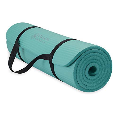 Gaiam Essentials Thick Yoga Mat Fitness & Exercise Mat With Easy-Cinch Carrier Strap, Teal, 72"L X 24"W X 2/5 Inch Thick