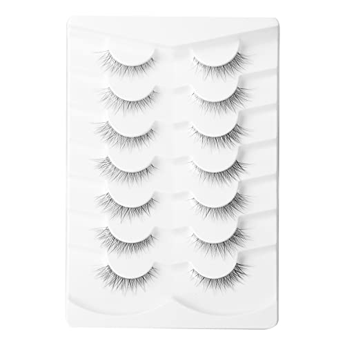 Gmagictobo Lashes Natural Short False Eyelashes Wispy Lashes Pack Light Volume Clear Band Soft Fake Eye lashes 7 Pairs Multipack