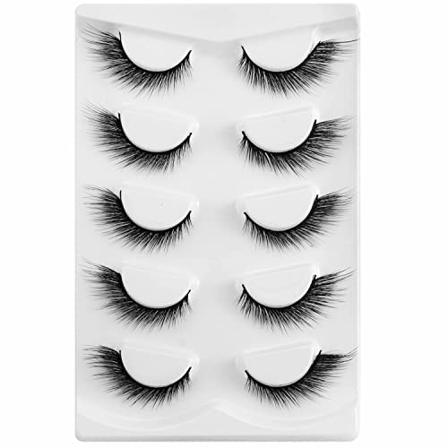 gootrades Cat Eye Lashes Fox Eyelashes 3D Faux Mink False Eyelashes, 5 Pairs Winged Eyelashes 15mm Natural Look L Shape Mimic Eyelashes Extension(Style-02)