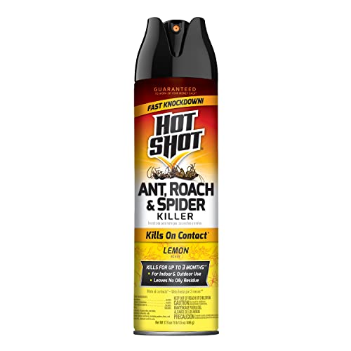 Hot Shot Ant, Roach & Spider Killer Spray, Kills Roaches and Listed Ants on Contact, Indoor & Outdoor Use, Insecticide Spray, 17.5 Ounce (Lemon scent)