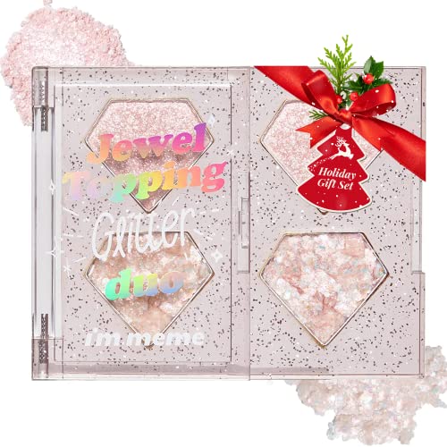 I'M MEME Glitter Eyeshadow Palette - Jewel Topping Glitter Duo | Long Lasting, 2 Shades, Fine Sparkle, 04 Opal Jewel, 0.10 Oz