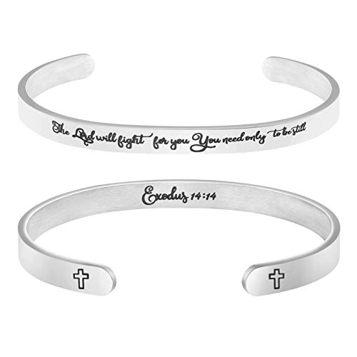 Inspirational Cuff Bracelets for Women Bible Verse Jewelry Christian Gifts Religious "The Lord with fight for you you need only be still exodus 14:14"